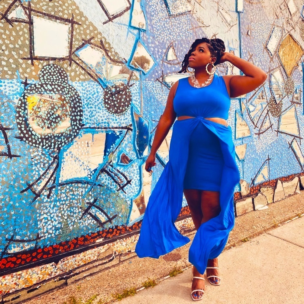 Cutout twist knot stretch-knit maxi dress blue plus size